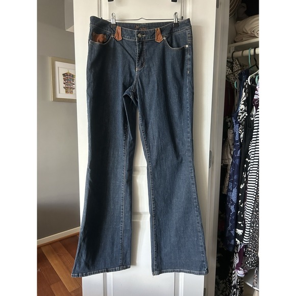 Caché Denim - Cache Women's‎ Vintage 90s Jeans Size 12 Blue Denim Brown Leather Belt Loops